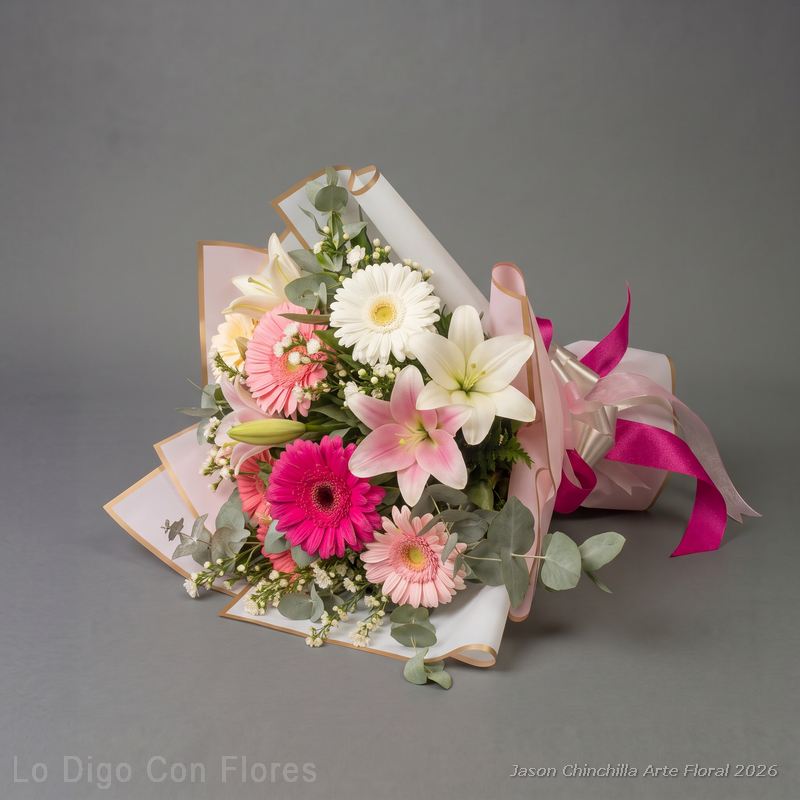 Ramo de gerberas y lirios en curridabath