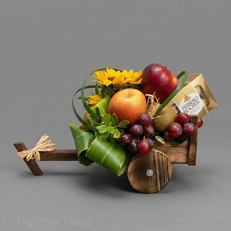 arreglo con flores y frutas para enviar