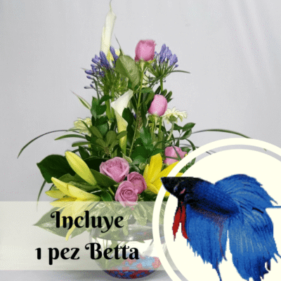Pecera con flores