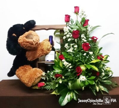 rosas vino y peluche