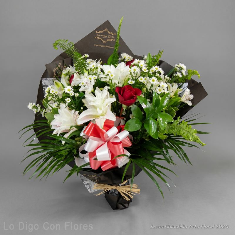 ramo blanco y rojo en flores