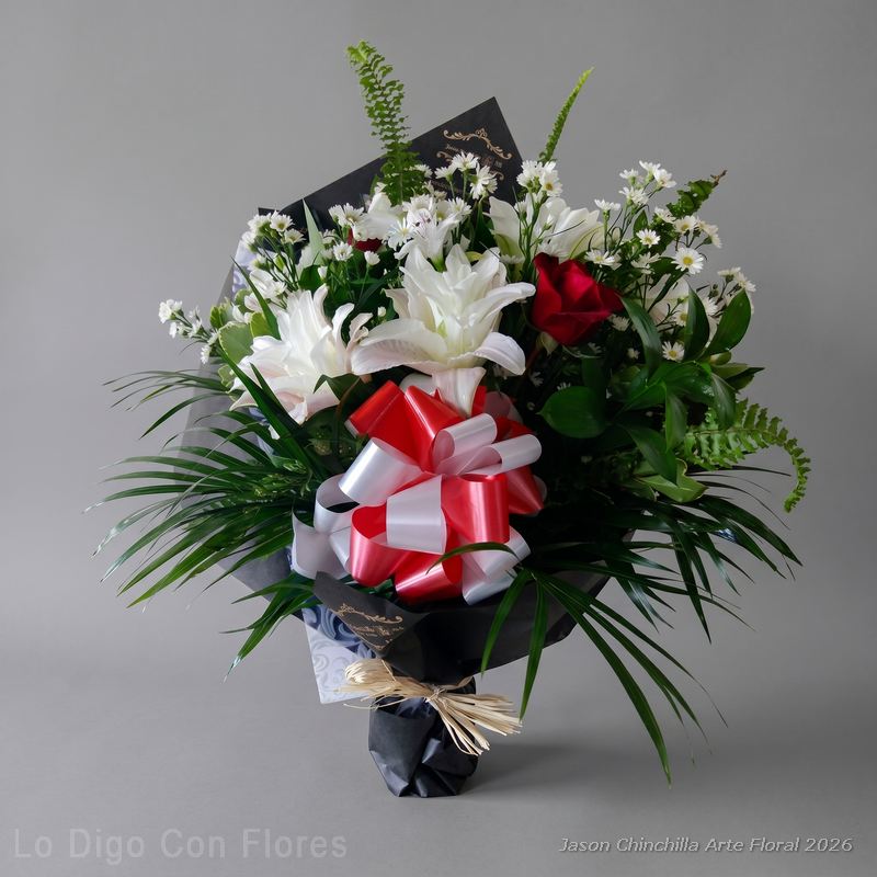 Ramo de flores rojo con blanco en san jose