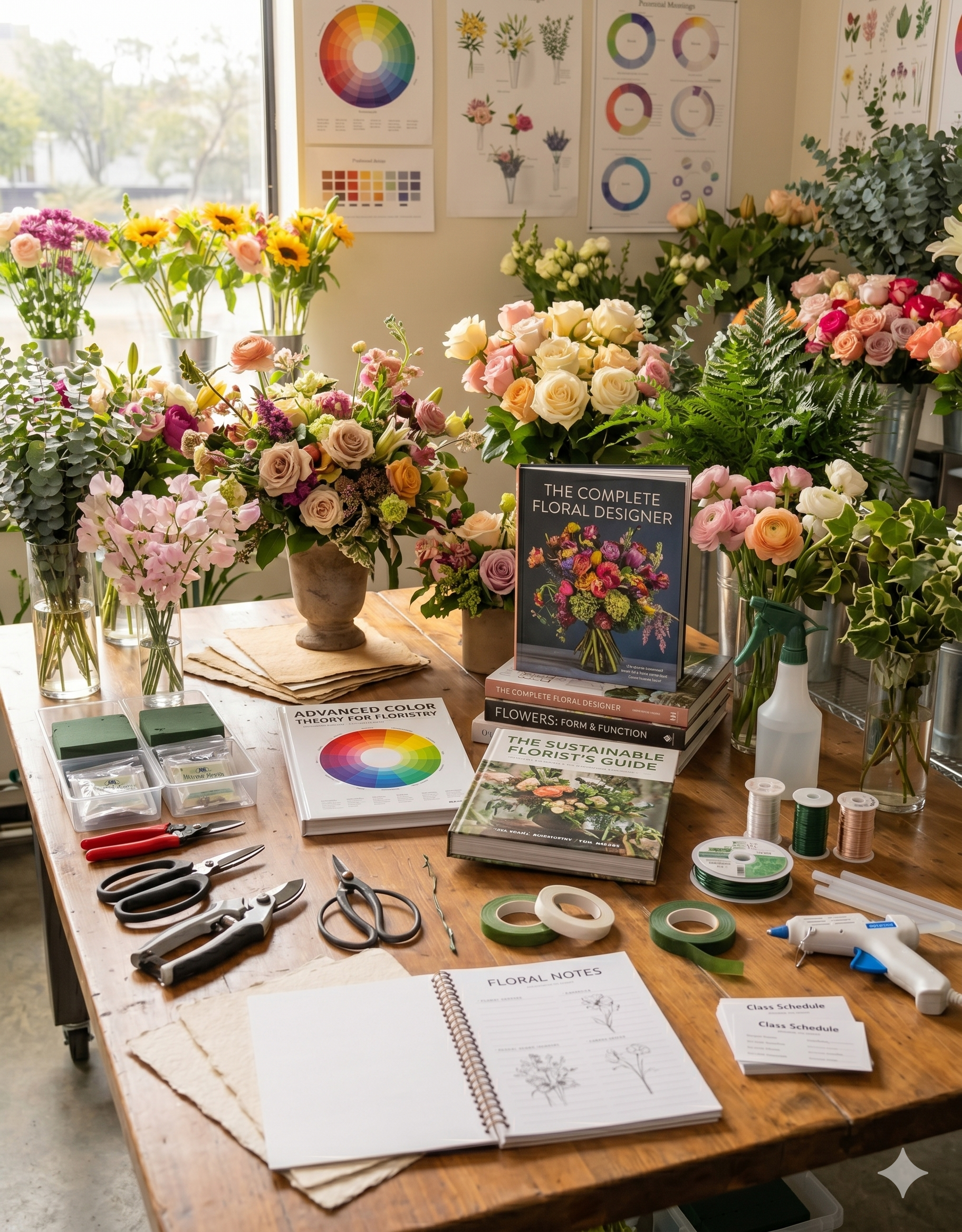 Flores y materiales del curso
