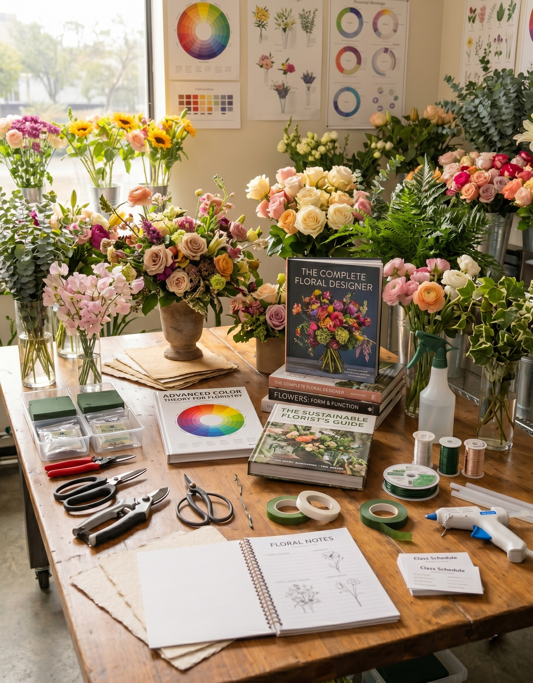 Flores y materiales del curso