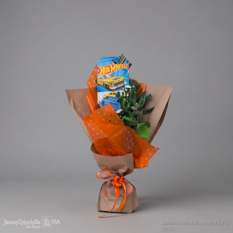 Ramo de flores para hombre con hot wheels