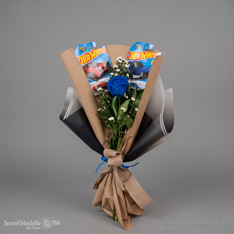 Ramo de flores para hombre con hot wheels