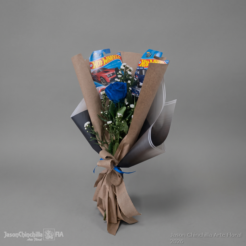 Ramo de flores para hombre con hot wheels